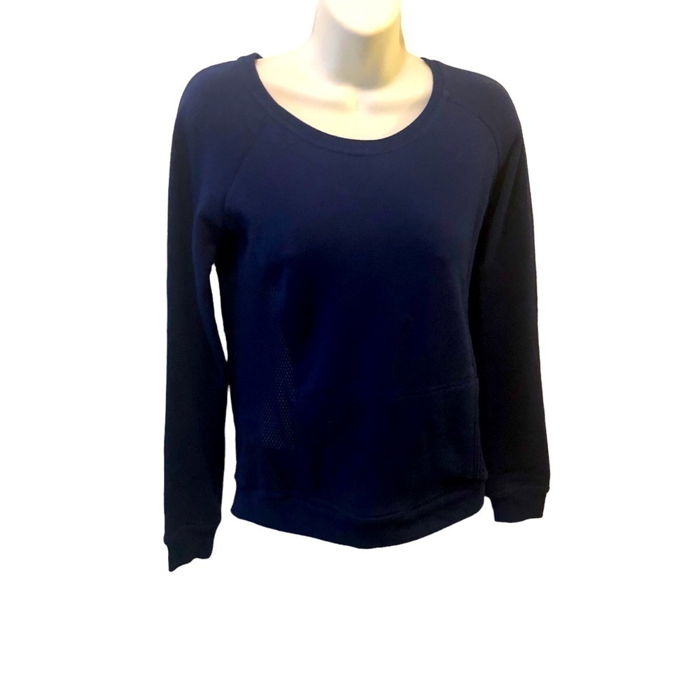 Fabletics Crewneck Sweatshirt Mesh Sides Back Pouch Pocket Sz. XS Blue